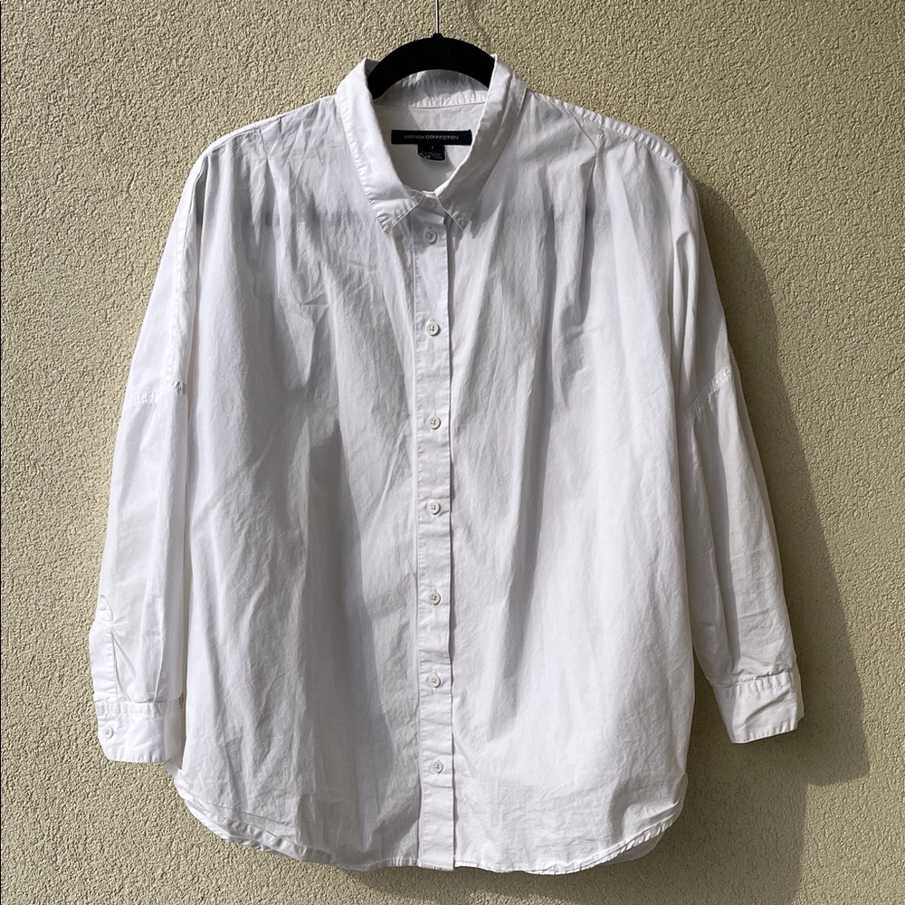 French Connection White Oversized Button Down Shirt